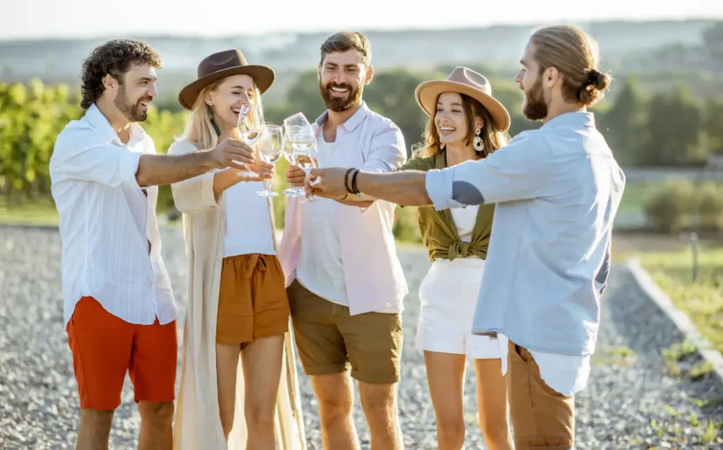 Friends Drinking Wine Outdoors