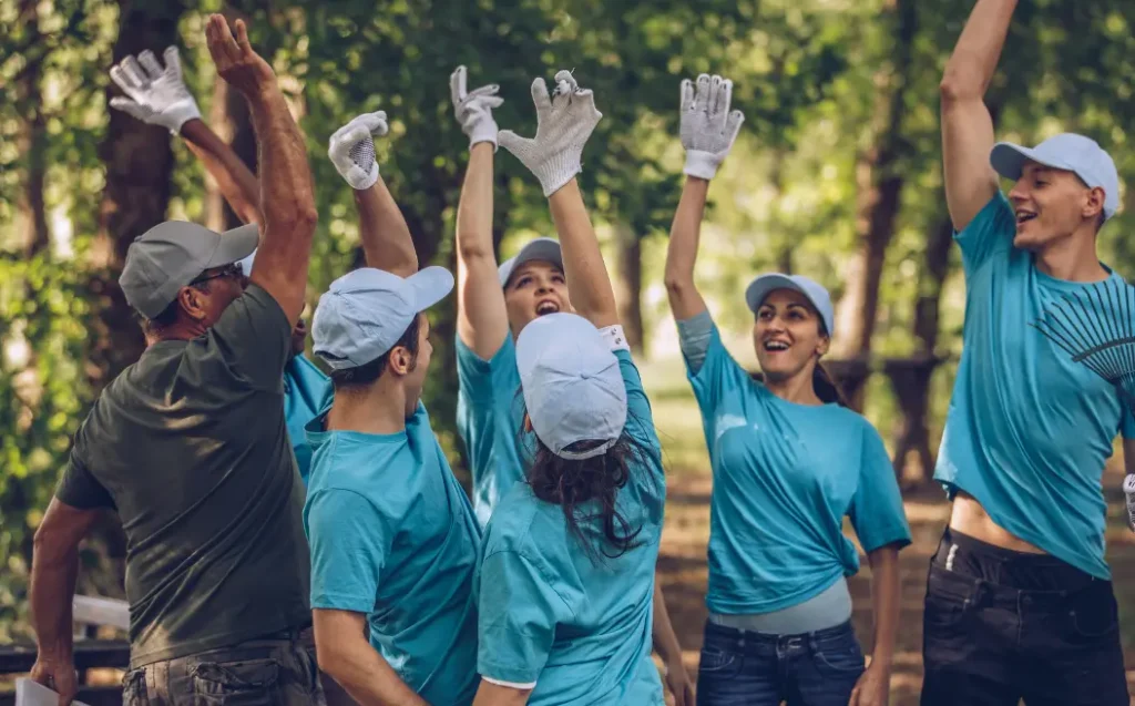 Volunteers showing unity