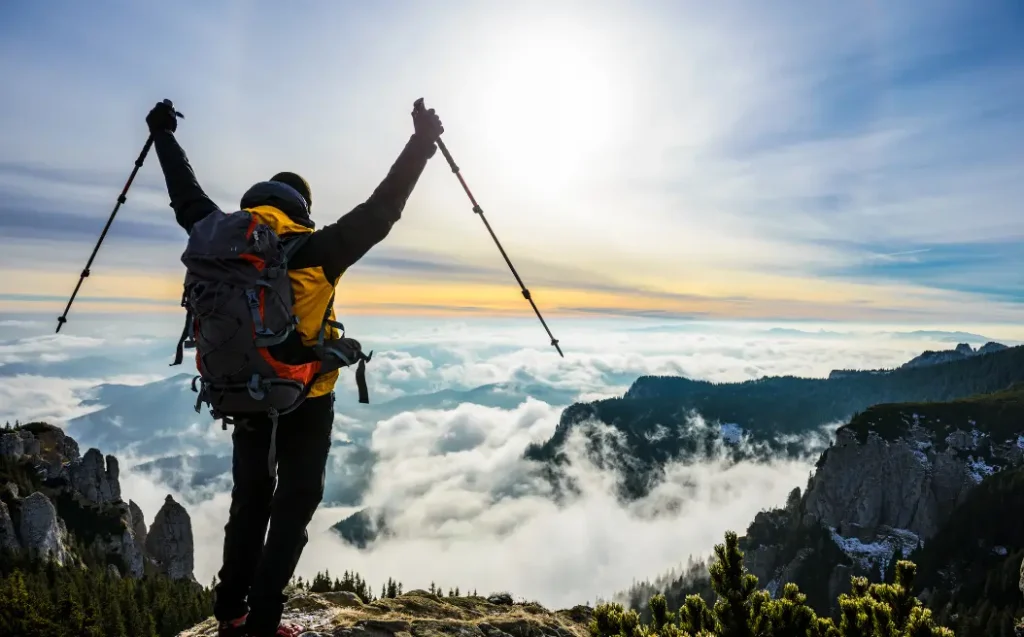 hiker being happy